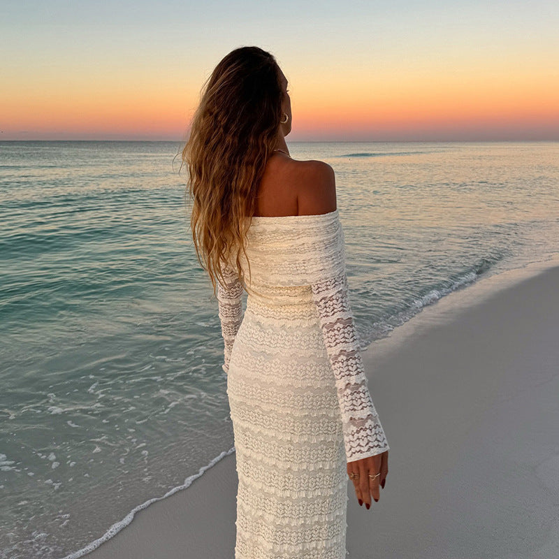 Fashionable Elegant Socialite Style Off-shoulder Lace Dress Women