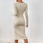 Square Collar Long Sleeve Knitted Dress Women