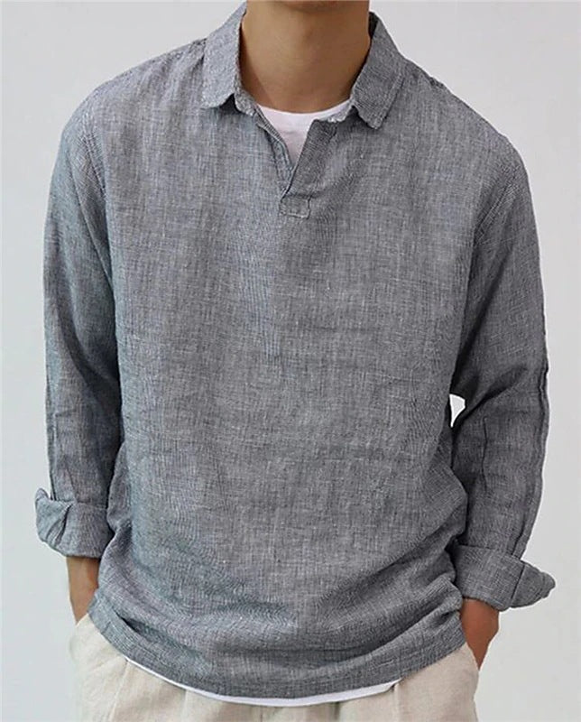 Men's Pullover Shirt Solid Color Long Sleeve Lapel Oversize Casual Top Tee Summer Clothing For Men Shirts