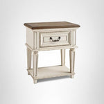 Signature Design by Ashley Realyn Traditional Cottage 1 Drawer Nightstand with Dovetail Construction & Open Display Shelf, Chipped White, 27" Tall, Distressed Brown