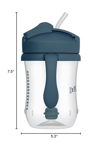 Dr. Brown's Milestones Baby's First Straw Cup, Training Cup with Weighted Straw, 9 oz/270 mL, BPA-free, 6m+, Dark Blue, 1-Pack