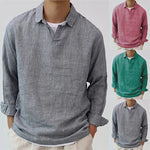 Men's Pullover Shirt Solid Color Long Sleeve Lapel Oversize Casual Top Tee Summer Clothing For Men Shirts