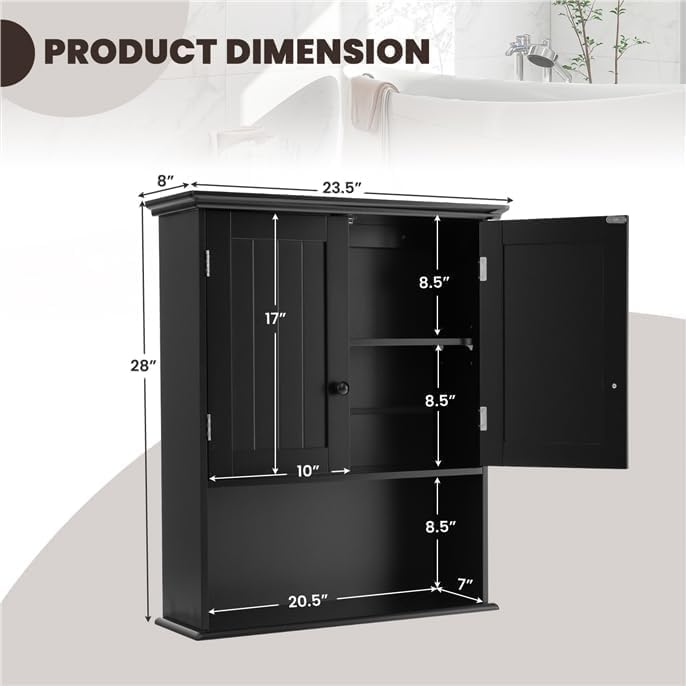 28" H x 23.5" W Wall Mount Medicine Cabinets with Adjustable Shelf and 2-Door for Bathroom Laundry Living Room