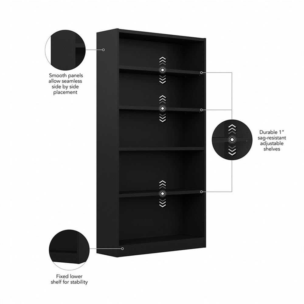 Bush Home Universal Small 2 Shelf Bookcase in Black, Low Storage and Display Bookshelf for Home Office or Living Room Organization