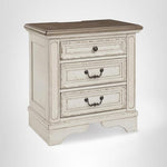 Signature Design by Ashley Realyn Traditional Cottage 1 Drawer Nightstand with Dovetail Construction & Open Display Shelf, Chipped White, 27" Tall, Distressed Brown