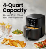 Chefman Air Fryer – 4 QT Compact Airfryer for Quick & Easy Meals in Minutes, Features Hi-Fry Technology for Extra Crisp, Touchscreen Controls with 4 Presets, Nonstick & Dishwasher Safe Basket - Black