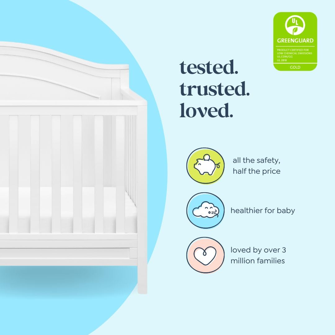 Davinci Charlie 4-in-1 Convertible Crib - GREENGUARD Gold Certified - Converts from Baby Crib to Toddler Bed, Daybed, and Full-Size Bed Effortlessly - 4 Adjustable Heights - Wooden White Baby Bed