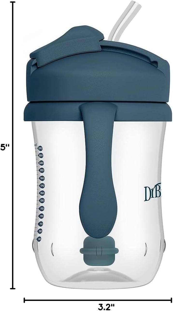 Dr. Brown's Milestones Baby's First Straw Cup, Training Cup with Weighted Straw, 9 oz/270 mL, BPA-free, 6m+, Dark Blue, 1-Pack