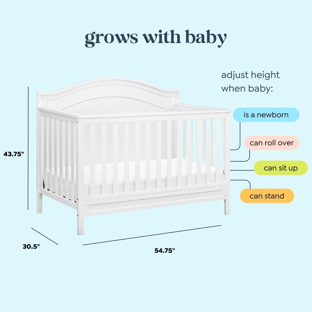 Davinci Charlie 4-in-1 Convertible Crib - GREENGUARD Gold Certified - Converts from Baby Crib to Toddler Bed, Daybed, and Full-Size Bed Effortlessly - 4 Adjustable Heights - Wooden White Baby Bed