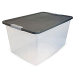 HOMZ 2-Pack Secure Latch, Clear Plastic Storage Organizer Bins, 64 Quart, Gray Lid - Heavy-Duty Container Boxes with Lids for Home, Office, and Garage
