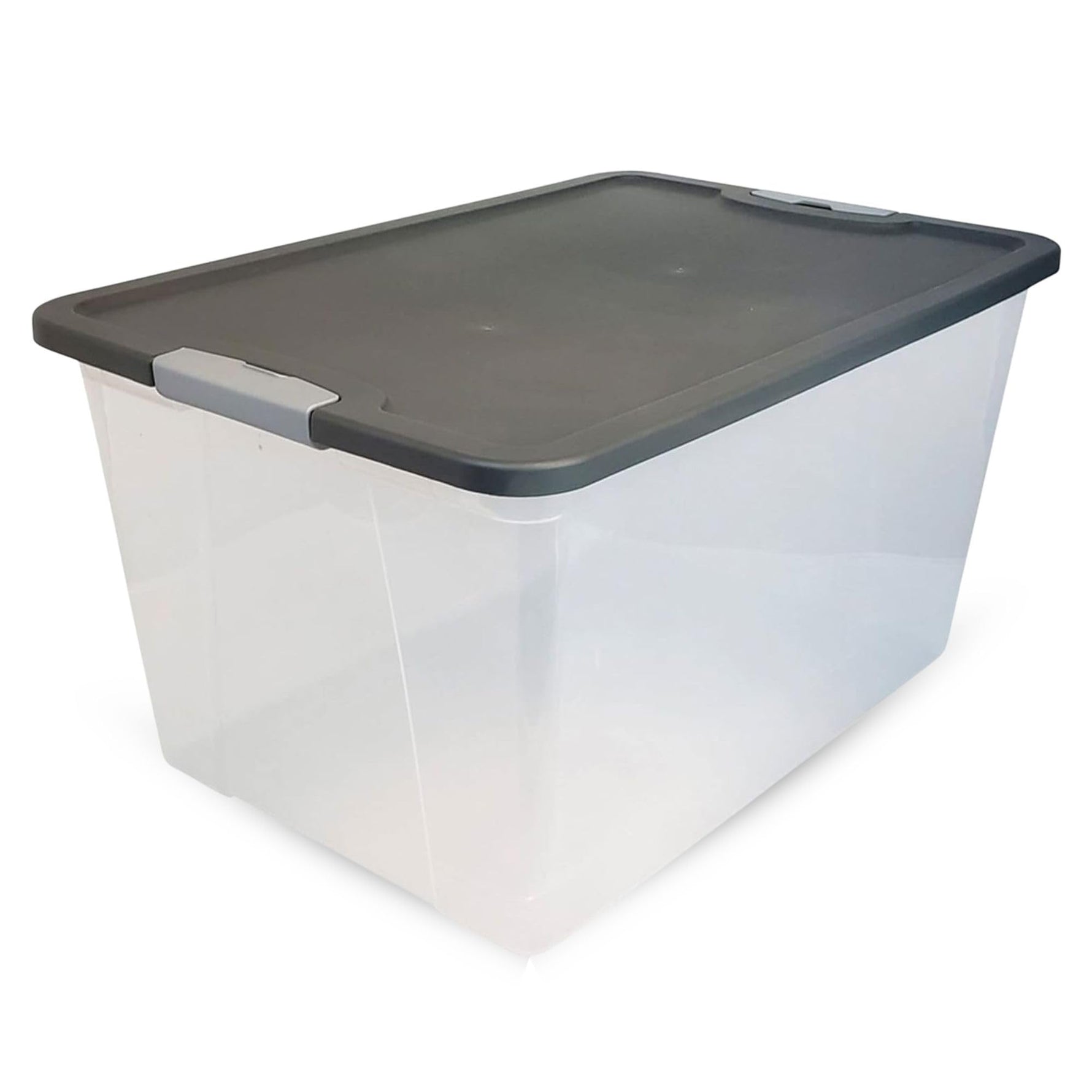 HOMZ 2-Pack Secure Latch, Clear Plastic Storage Organizer Bins, 64 Quart, Gray Lid - Heavy-Duty Container Boxes with Lids for Home, Office, and Garage