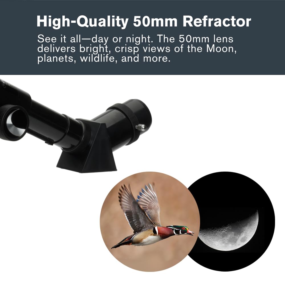 Celestron Travel Scope 50 Portable Refractor Telescope – 50mm Aperture, Fully-Coated Glass Optics – Includes Tripod, Backpack & Software – Ideal for Beginners & Travel