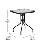 Flash Furniture Barker 23.5" Square Indoor/Outdoor Tempered Glass Patio Side Table, Outdoor Patio Table for Commercial or Residential Use, Clear/Black