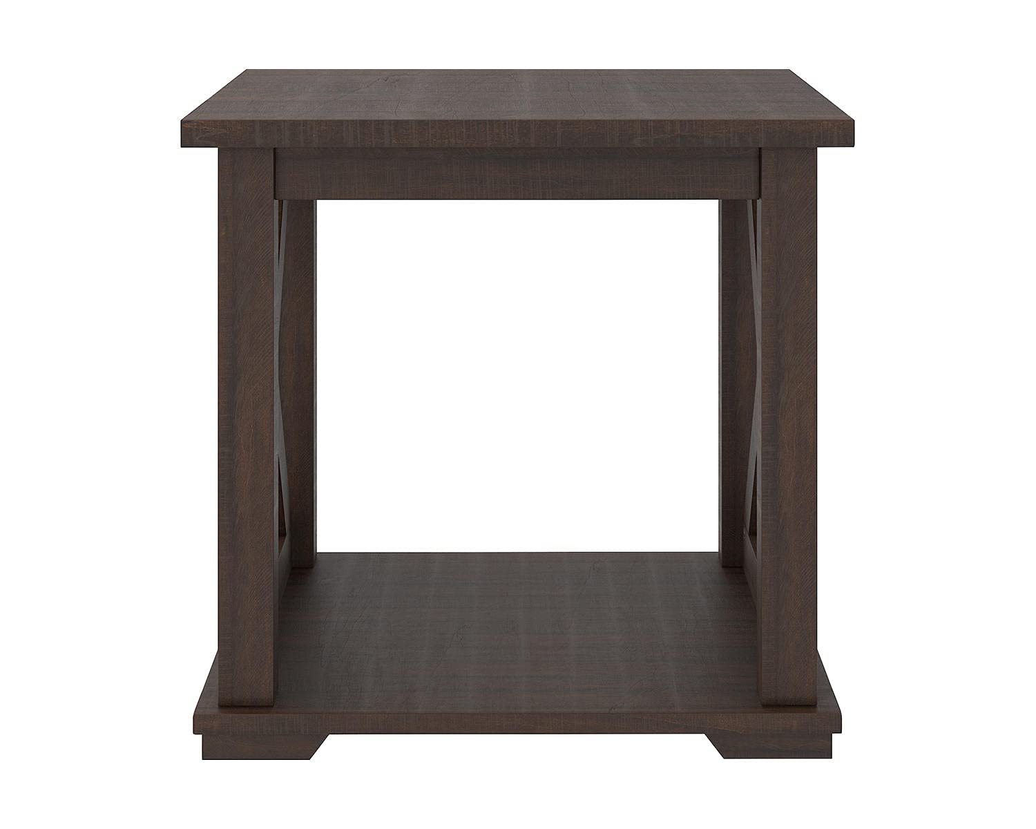Signature Design by Ashley Aldwin Casual Farmhouse Rectangular End Table with Crossbuck Details, Metal Bracket Accents, Wood, 25" High, Weathered Gray