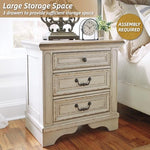 Signature Design by Ashley Realyn Traditional Cottage 1 Drawer Nightstand with Dovetail Construction & Open Display Shelf, Chipped White, 27" Tall, Distressed Brown