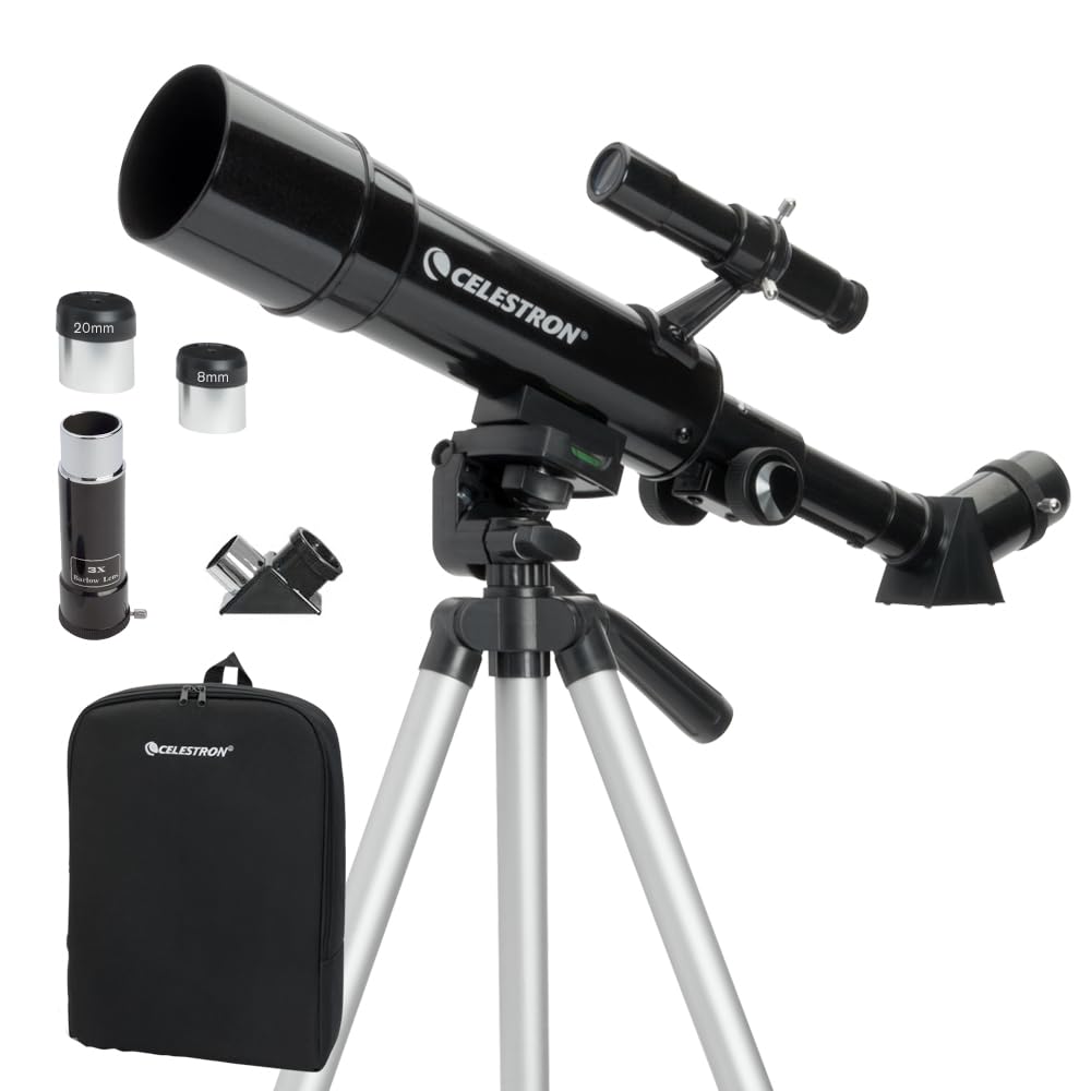 Celestron Travel Scope 50 Portable Refractor Telescope – 50mm Aperture, Fully-Coated Glass Optics – Includes Tripod, Backpack & Software – Ideal for Beginners & Travel
