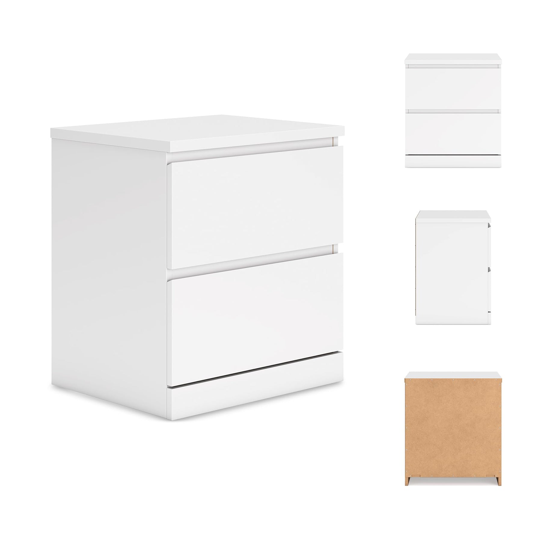 Signature Design by Ashley Onita Modern Nightstand with 2 Smooth-Gliding Drawers, Bedroom Night Stand for Bedside Storage, Hardware-Free, Wood, Solid White Finish