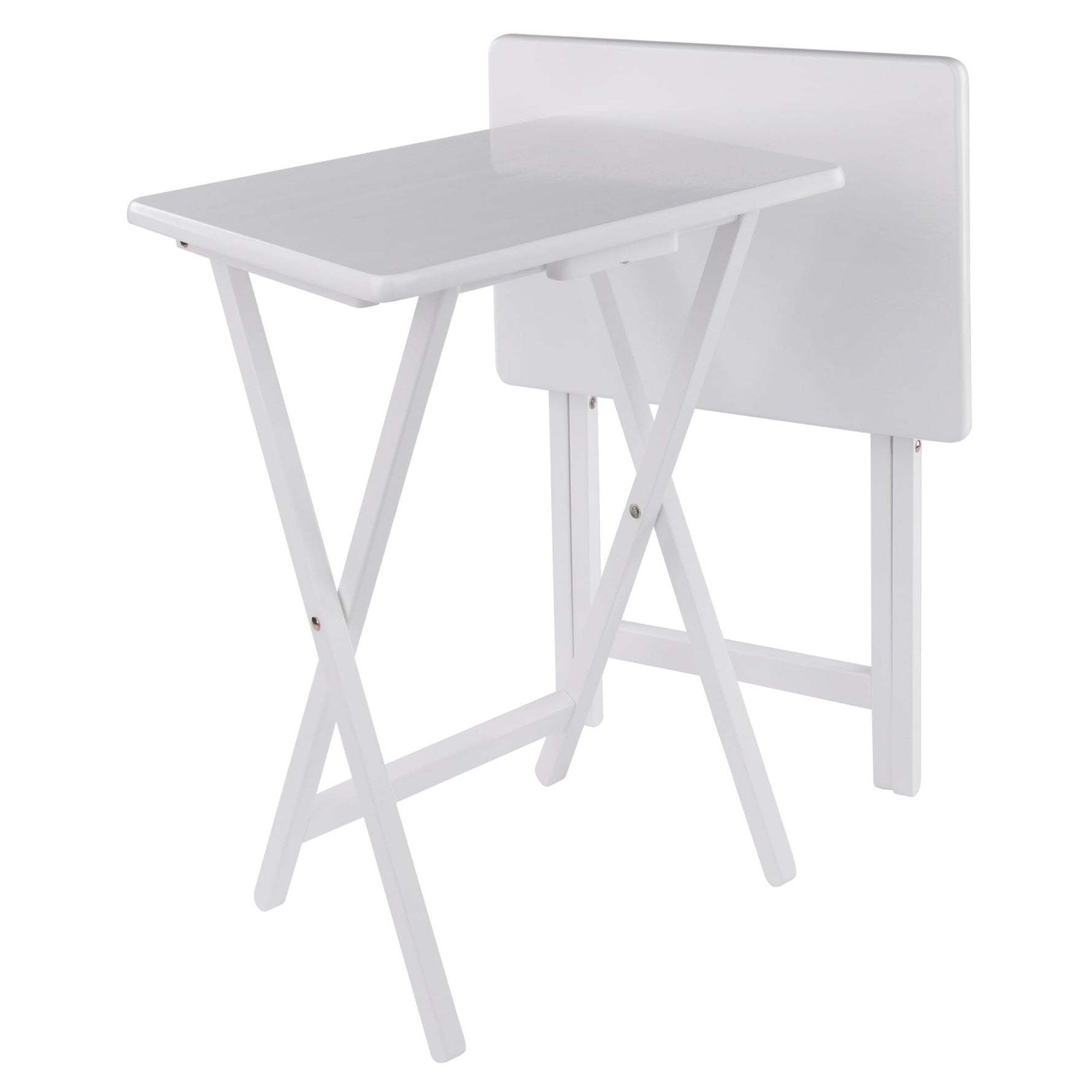 Winsome Alex Set of 2 Foldable Snack Tables in Walnut, Easy to Store Small Portable Fold Up Table Set for Kitchen, Living Room TV Dining, Crafts, Puzzles, Work from Home