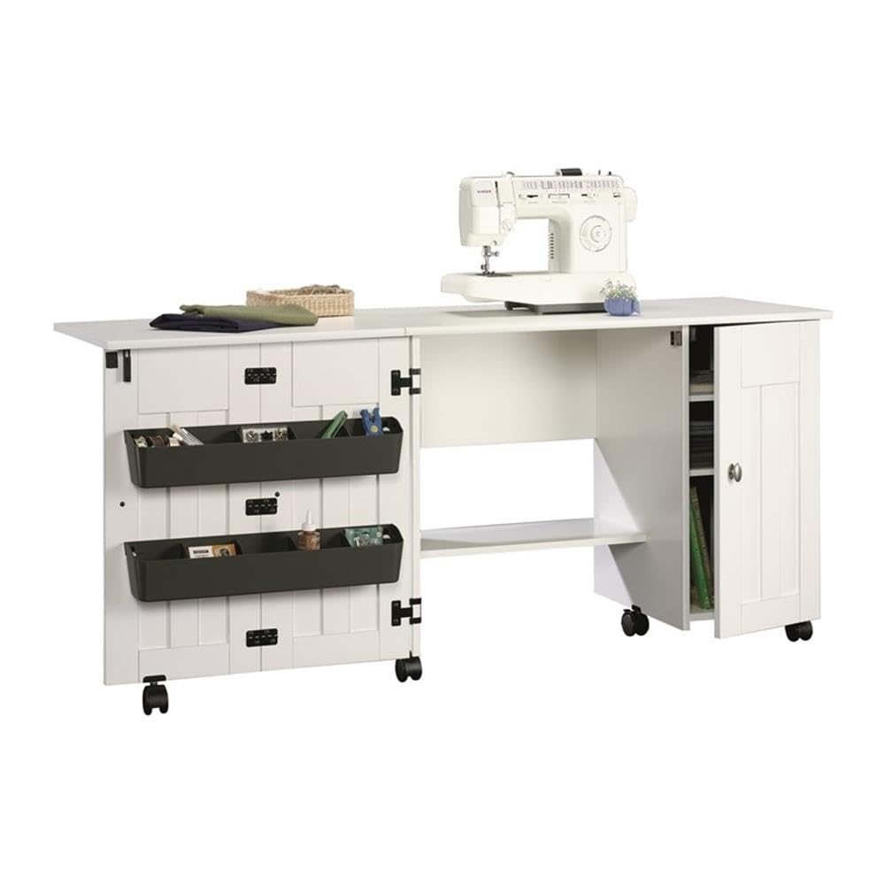 Sauder Miscellaneous Storage Easy Rolling Sewing and Craft Table/Cart/ Pantry cabinets, Cinnamon Cherry finish