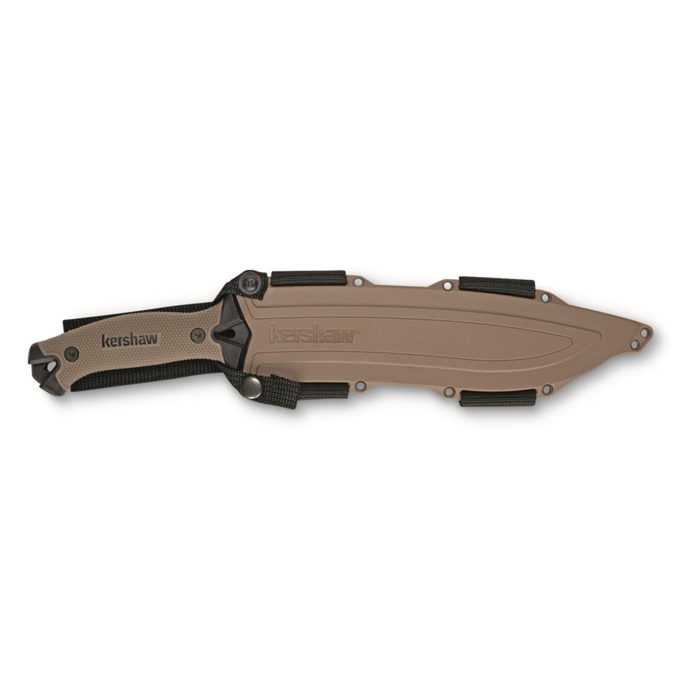Kershaw Camp 10 - Tan Machete, Fixed Blade Knife, 10-in. 65Mn Carbon Steel Blade Includes Sheath, Camp Series Machete, Outdoor and Survival Tool