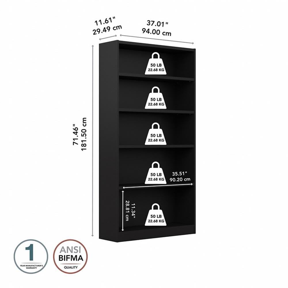 Bush Home Universal Small 2 Shelf Bookcase in Black, Low Storage and Display Bookshelf for Home Office or Living Room Organization