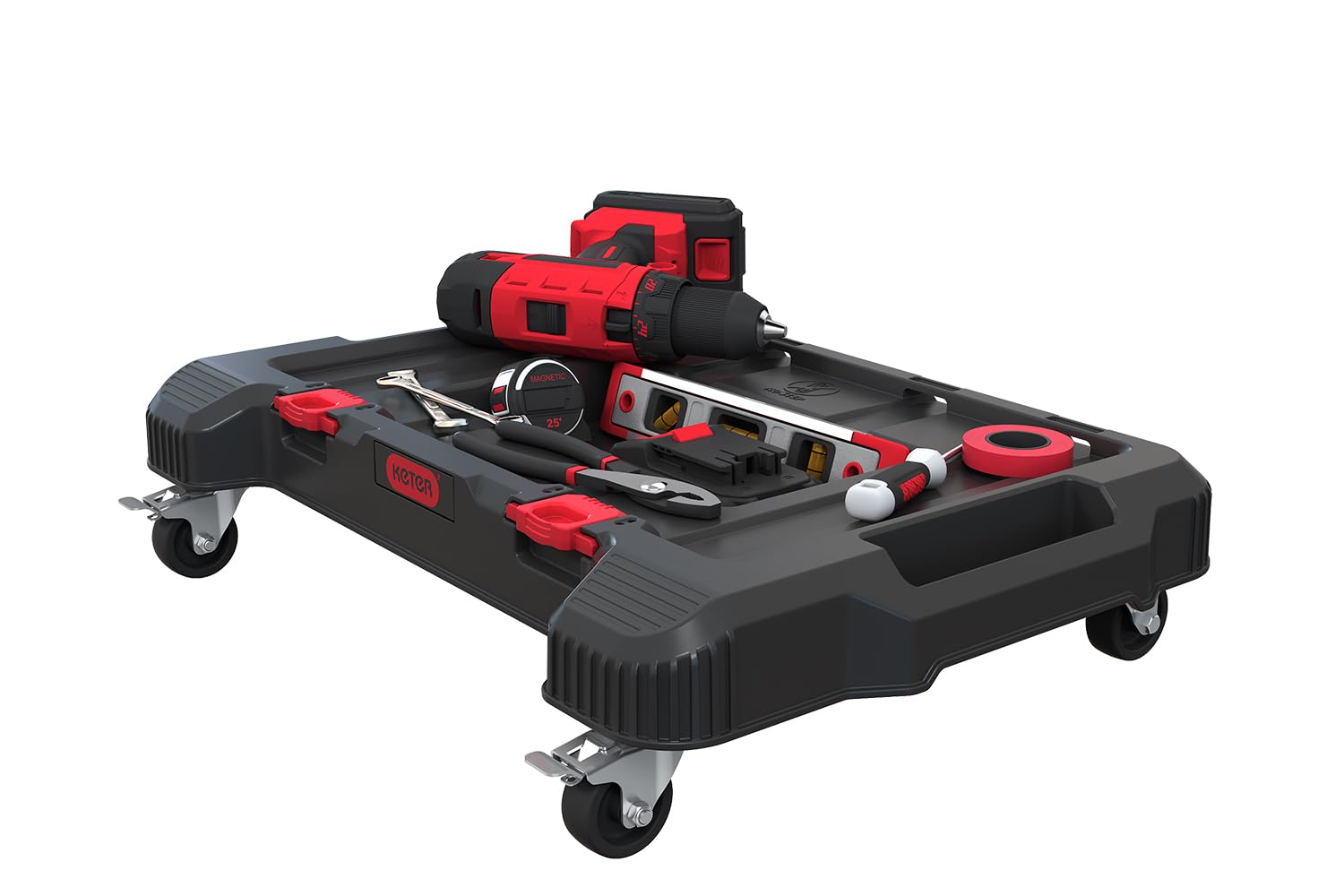Keter Stack-n-Roll 3-Piece Rolling Tool Storage System – Includes Dolly, Tool Box & Deep Power Tool Case | Modular Mobile Tool Organizer | Stackable Design for Garage, Jobsite & Workshop