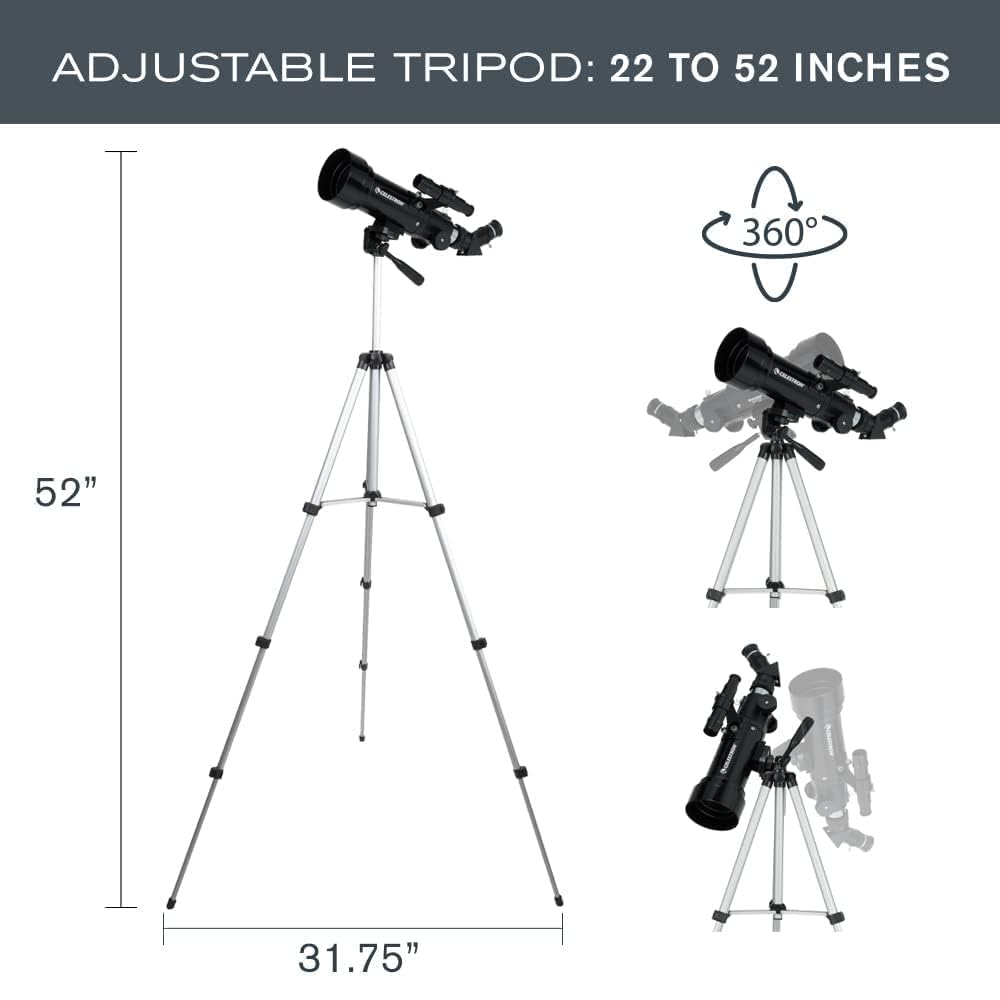 Celestron Travel Scope 70 Portable Refractor Telescope – 70mm Aperture, Fully-Coated Glass Optics – Includes Tripod, Backpack & Software – Ideal for Beginners & Travel