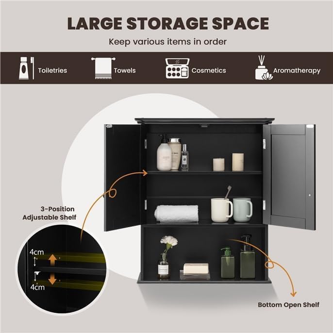 28" H x 23.5" W Wall Mount Medicine Cabinets with Adjustable Shelf and 2-Door for Bathroom Laundry Living Room