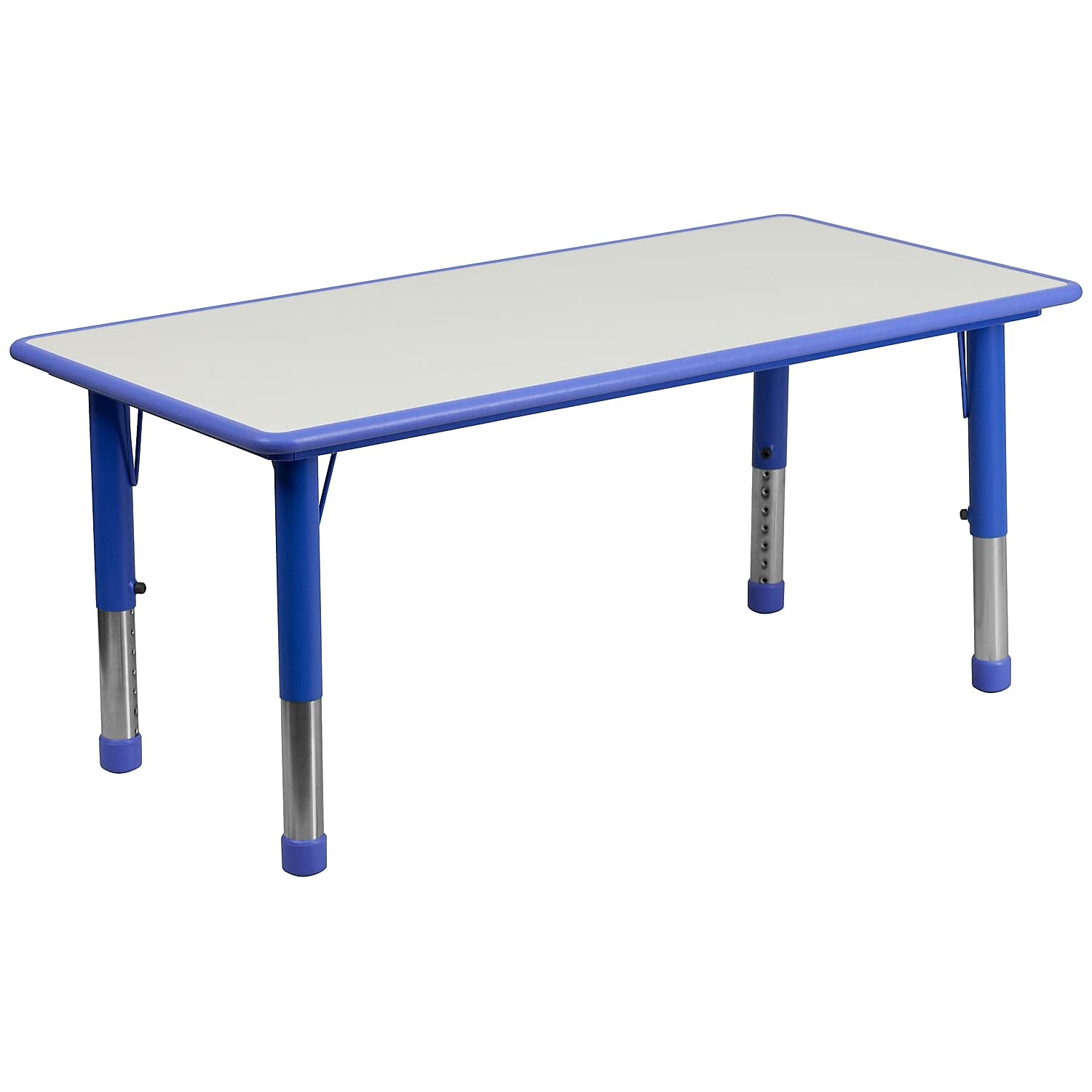 Flash Furniture Emmy Adjustable Classroom Activity Table with 6 Stackable Chairs, Plastic Activity Table for Kids, 23.625" W x 47.25" L, Blue/Gray