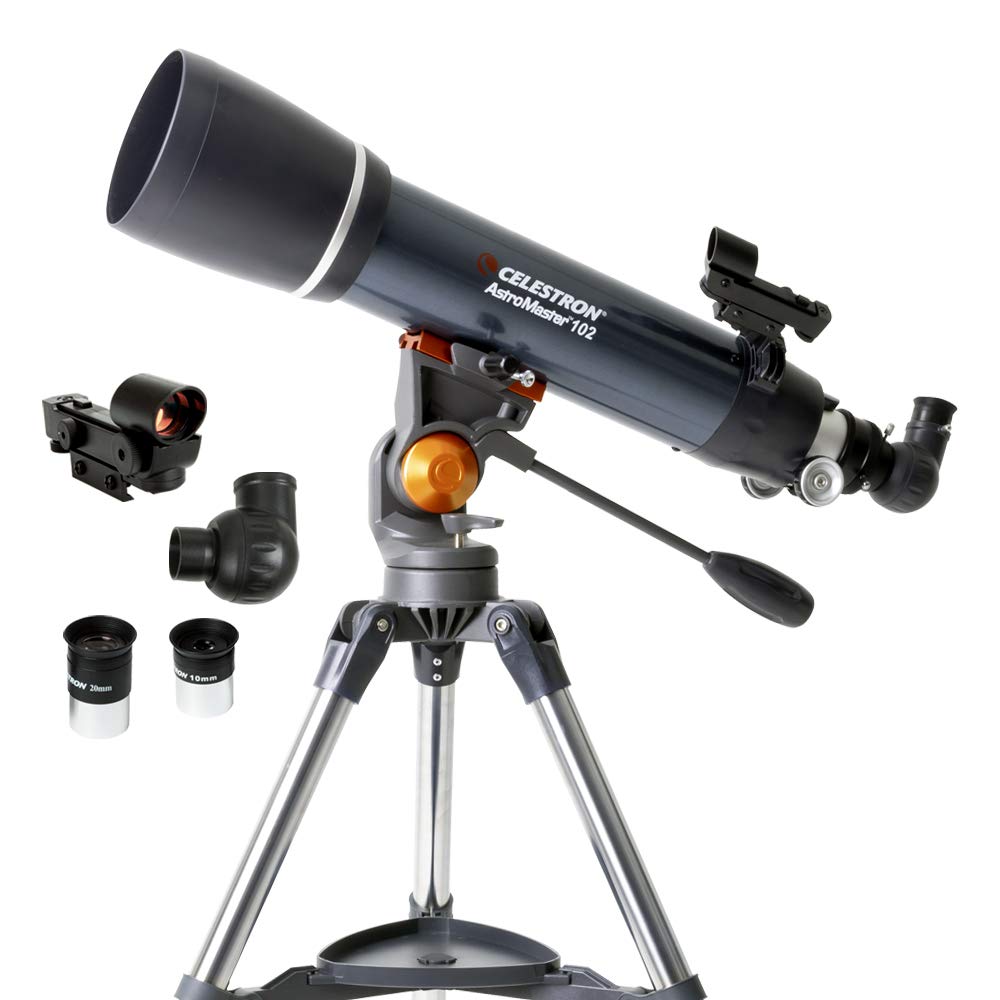Celestron – AstroMaster 102AZ Telescope – Short-Tube Refractor Telescope – Fully-Coated Glass Optics – Adjustable-Height Tripod – Bonus Astronomy Software Package
