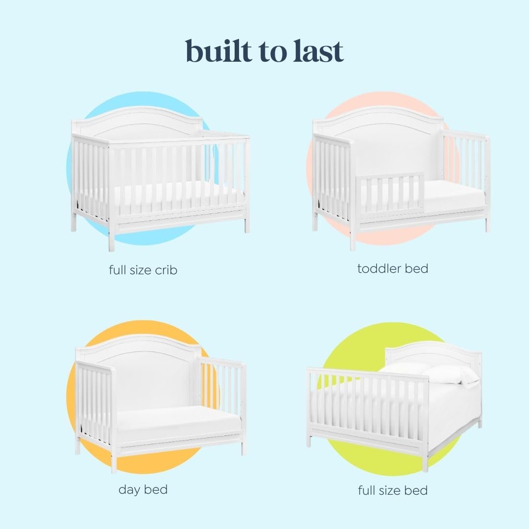 Davinci Charlie 4-in-1 Convertible Crib - GREENGUARD Gold Certified - Converts from Baby Crib to Toddler Bed, Daybed, and Full-Size Bed Effortlessly - 4 Adjustable Heights - Wooden White Baby Bed