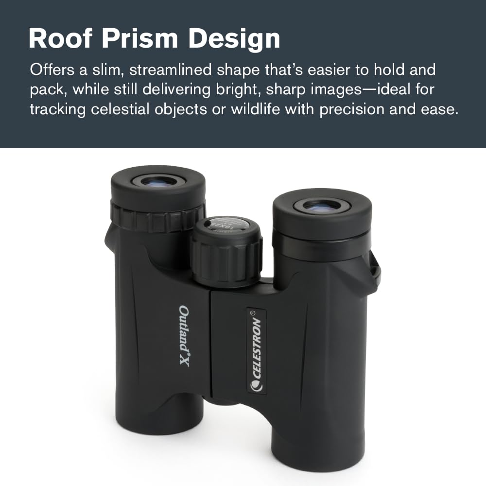 Celestron - Outland X 10x25 Binoculars – Ideal for Birding and Outdoors – 25mm Objective Lenses – 6.2° Field of View – BaK-4 Prisms – Multi-Coated – Waterproof and Fogproof