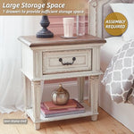 Signature Design by Ashley Realyn Traditional Cottage 1 Drawer Nightstand with Dovetail Construction & Open Display Shelf, Chipped White, 27" Tall, Distressed Brown