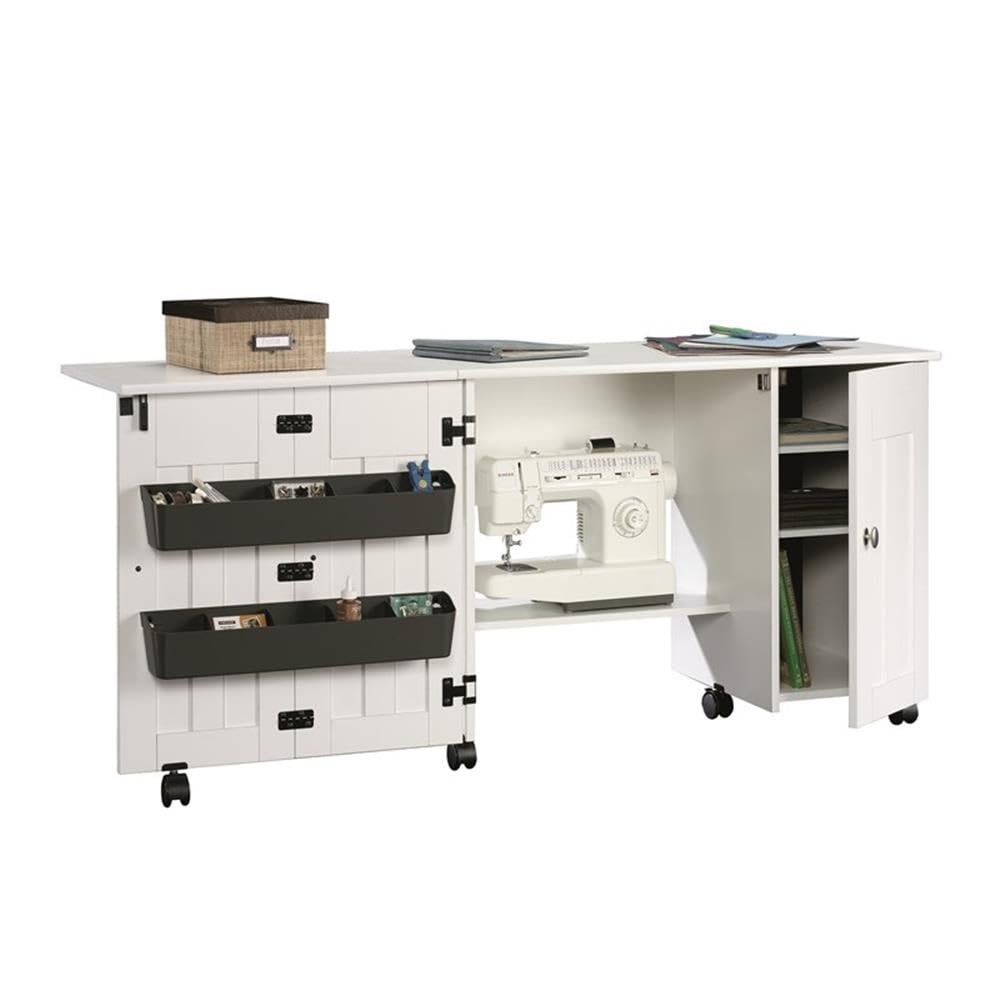 Sauder Miscellaneous Storage Easy Rolling Sewing and Craft Table/Cart/ Pantry cabinets, Cinnamon Cherry finish