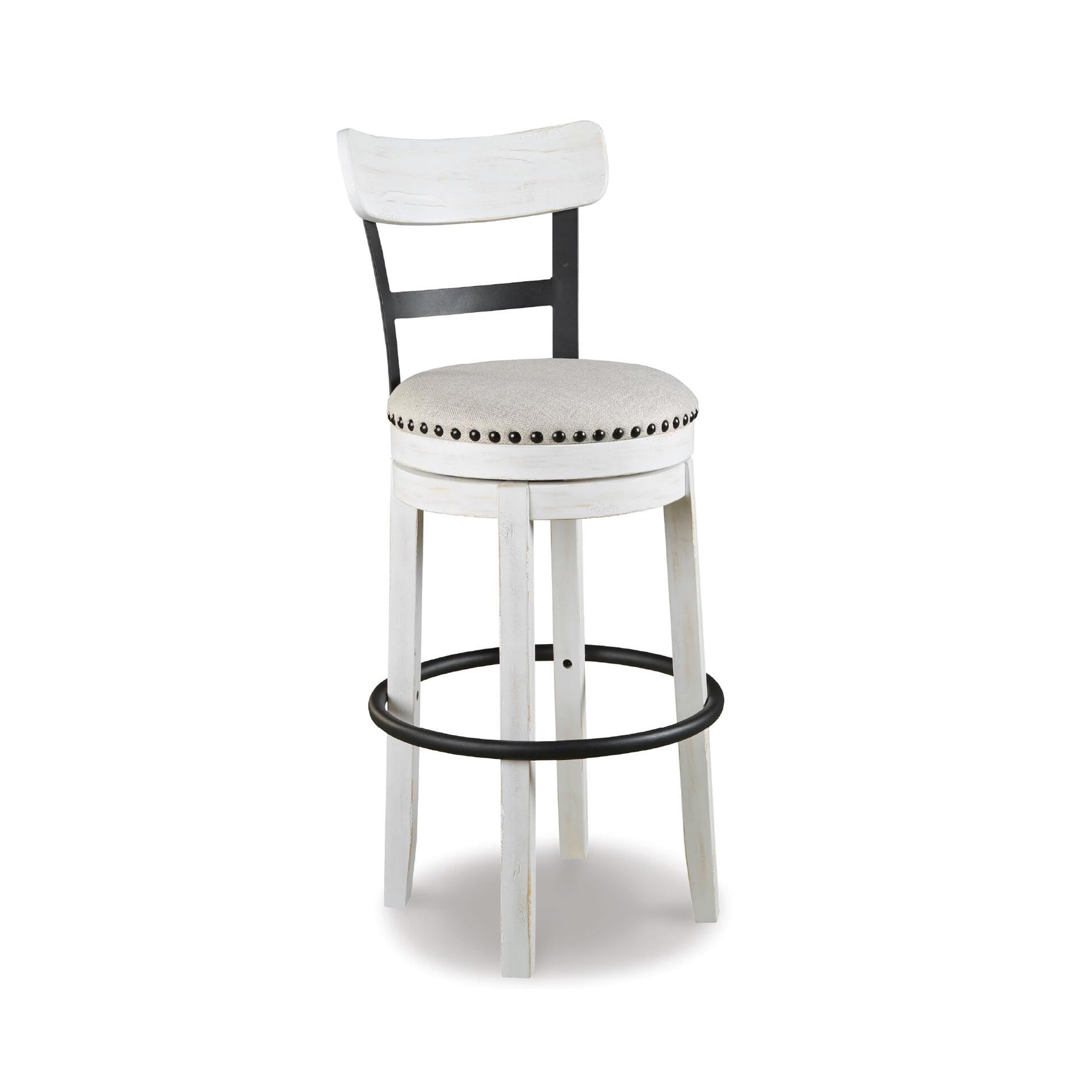 Signature Design by Ashley Valebeck Upholstered Swivel Stool, Cushioned Seat, Woven Fabric Upholstery, Wood, 24" H, Brown & Black