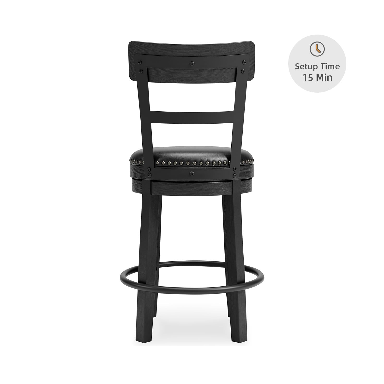 Signature Design by Ashley Valebeck Upholstered Swivel Stool, Cushioned Seat, Woven Fabric Upholstery, Wood, 24" H, Brown & Black