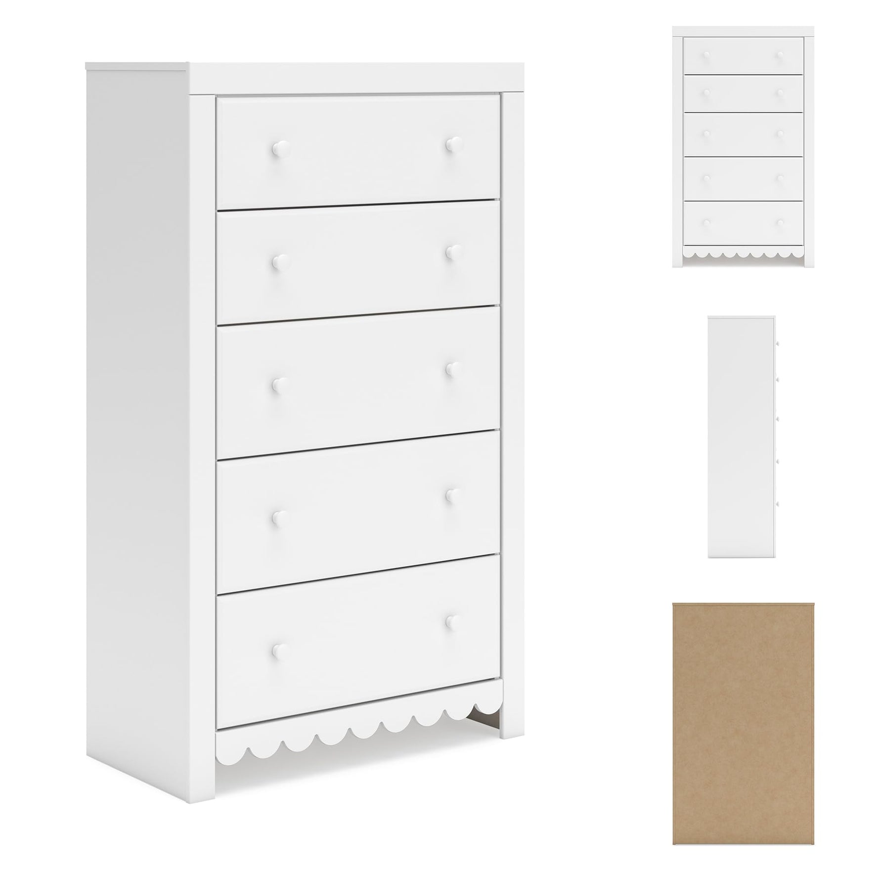 Signature Design by Ashley Cayboni Vintage 5 Drawer Wide Chest with Safety Stop for Bedroom, White