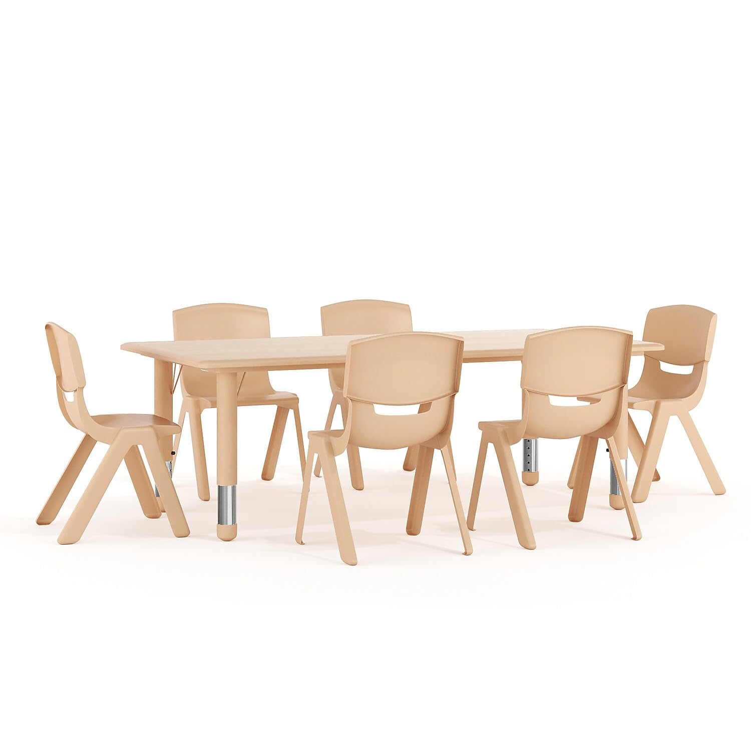 Flash Furniture Emmy Adjustable Classroom Activity Table with 6 Stackable Chairs, Plastic Activity Table for Kids, 23.625" W x 47.25" L, Blue/Gray