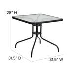 Flash Furniture Barker 23.5" Square Indoor/Outdoor Tempered Glass Patio Side Table, Outdoor Patio Table for Commercial or Residential Use, Clear/Black
