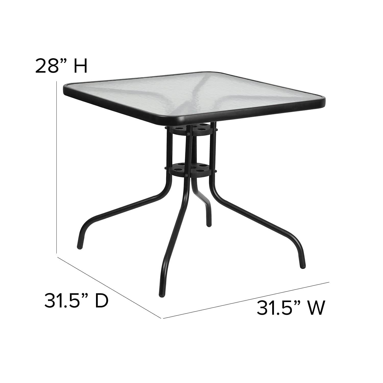 Flash Furniture Barker 23.5" Square Indoor/Outdoor Tempered Glass Patio Side Table, Outdoor Patio Table for Commercial or Residential Use, Clear/Black
