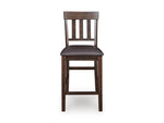 Signature Design by Ashley Haddigan Upholstered Barstool, 2 Count, Slat Back Design, Cushioned Seat, Wood, 25.5" H, Dark Brown