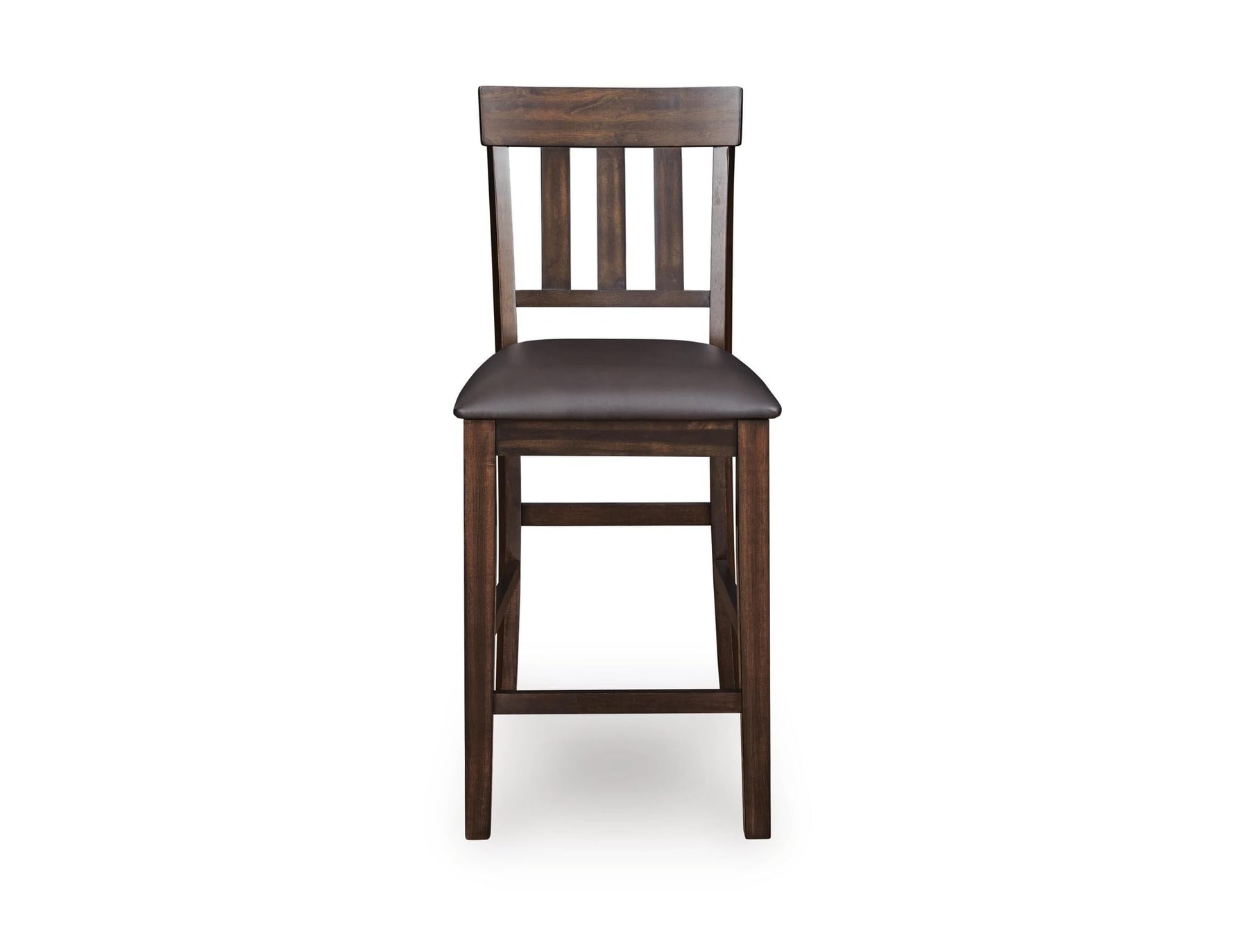 Signature Design by Ashley Haddigan Upholstered Barstool, 2 Count, Slat Back Design, Cushioned Seat, Wood, 25.5" H, Dark Brown