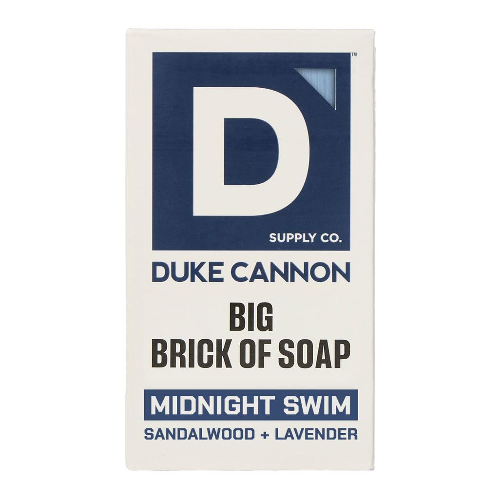 Duke Cannon Big Brick of Soap – Sandalwood + Lavender Scent – Large Triple-Milled Bar Soap for Men, Long-Lasting, Moisturizing with Natural Oils, Supports U.S. Veterans, Midnight Swim (10 oz.)