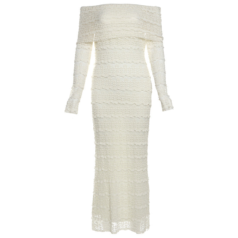 Fashionable Elegant Socialite Style Off-shoulder Lace Dress Women
