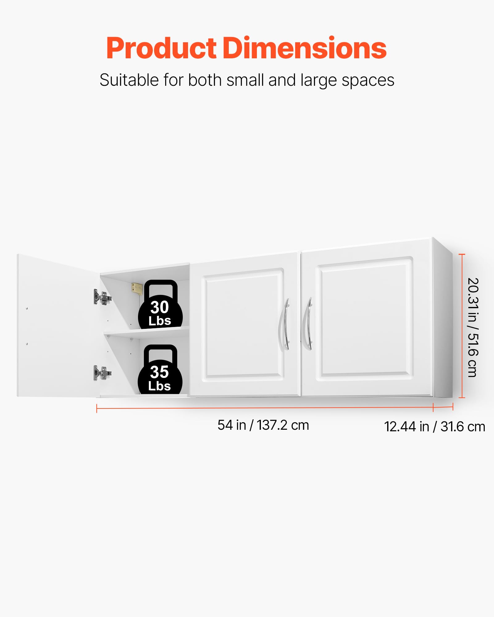 VEVOR Laundry Room Wall Cabinet, 2-Tier Wall Mounted Hanging Cabinet with Adjustable Shelf, Cupboard Storage with 2 Doors, for Kitchen, Bathroom, Laundry, 11.8 x 23.6 x 23.6 in (D x W x H), White
