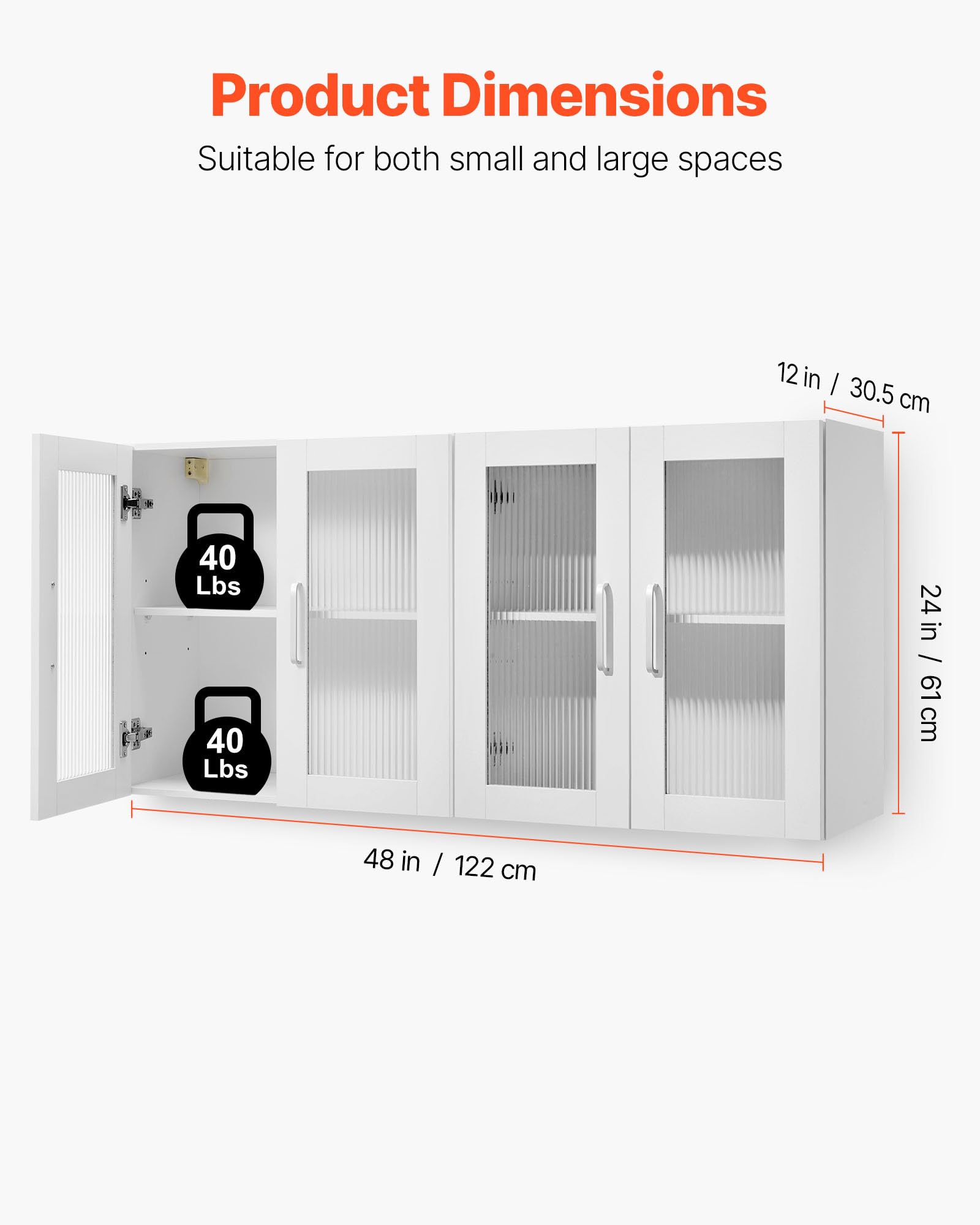 VEVOR Laundry Room Wall Cabinet, 2-Tier Wall Mounted Hanging Cabinet with Adjustable Shelf, Cupboard Storage with 2 Doors, for Kitchen, Bathroom, Laundry, 11.8 x 23.6 x 23.6 in (D x W x H), White