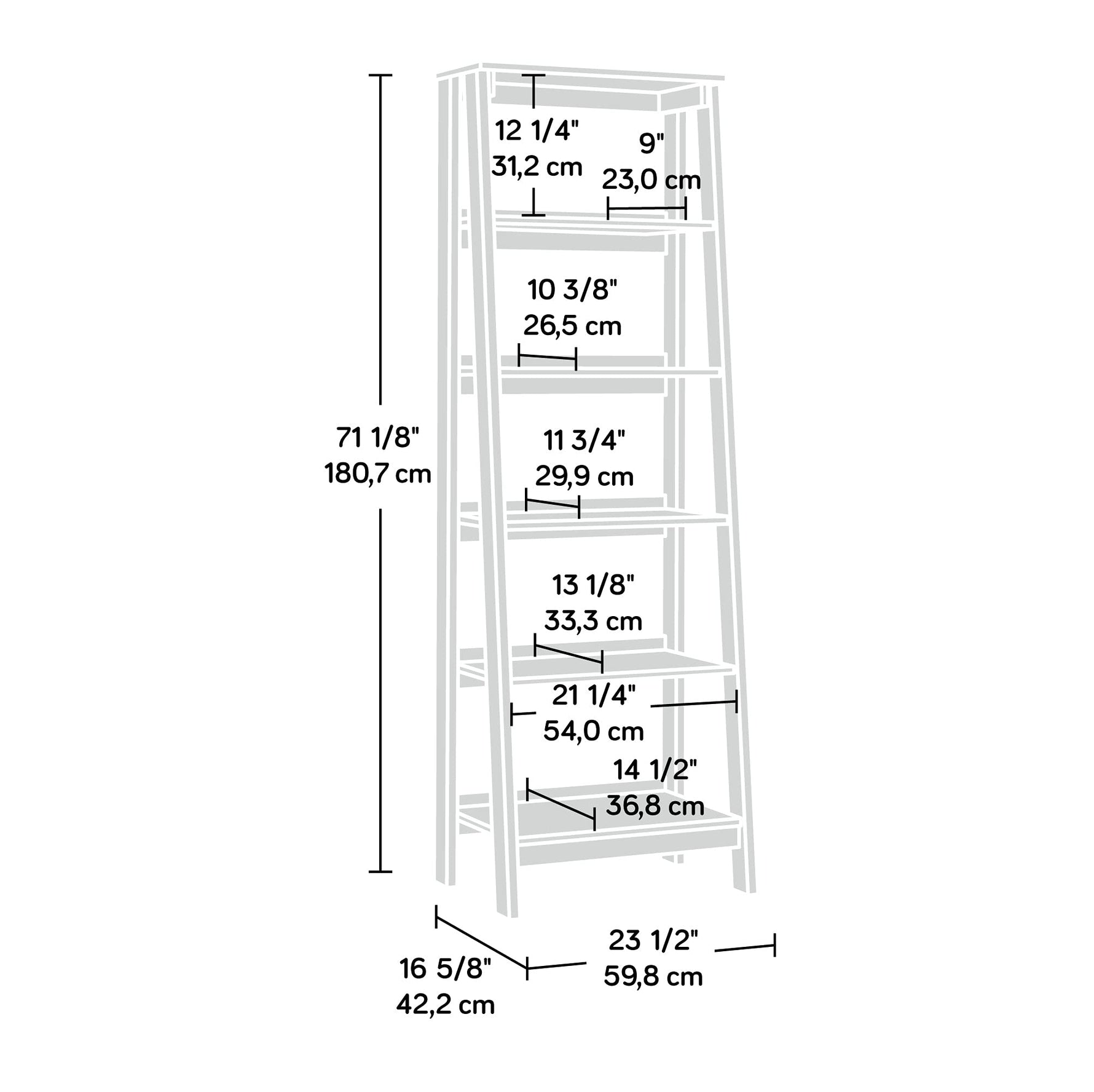 Sauder Ladder Bookshelf 5 Tier Trestle Ladder Shelf Wooden Bookcase, in Jamocha Wood