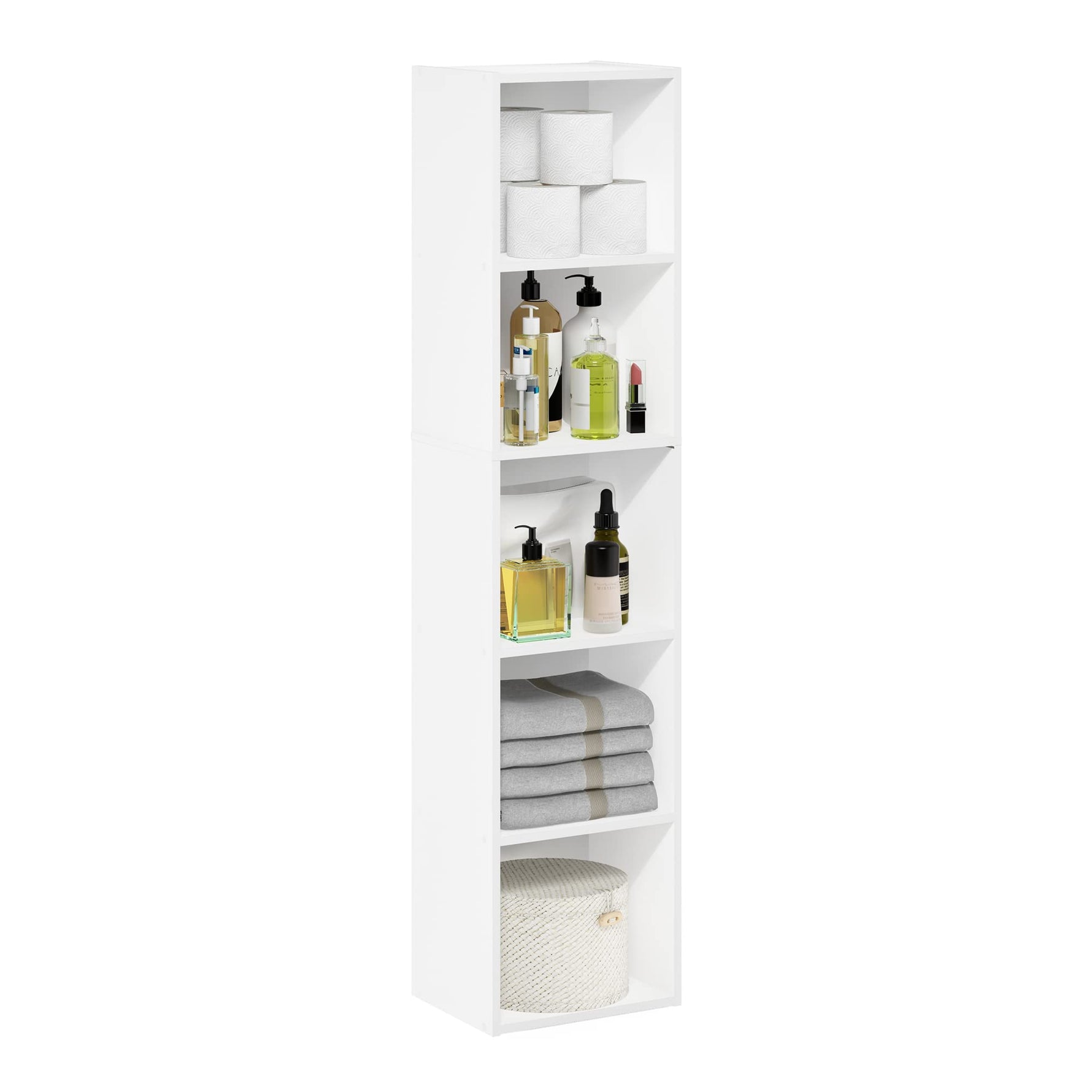 Furinno LUDER Book Shelf, 5-Cube Bookshelf, Reversible Bookcase, 9.4 x 19.5 x 31.5, Easy Assembly, for Living Room, Bedroom, Home Office, White