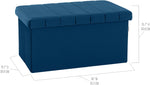 Seville Classics Cushioned Fabric Ottoman Hidden Storage Chest Footrest Chair, Padded Seat for Bedroom, Dorm, Loft, Living Room, Entryway, Hallway, Blue Velvet, 30" Bench