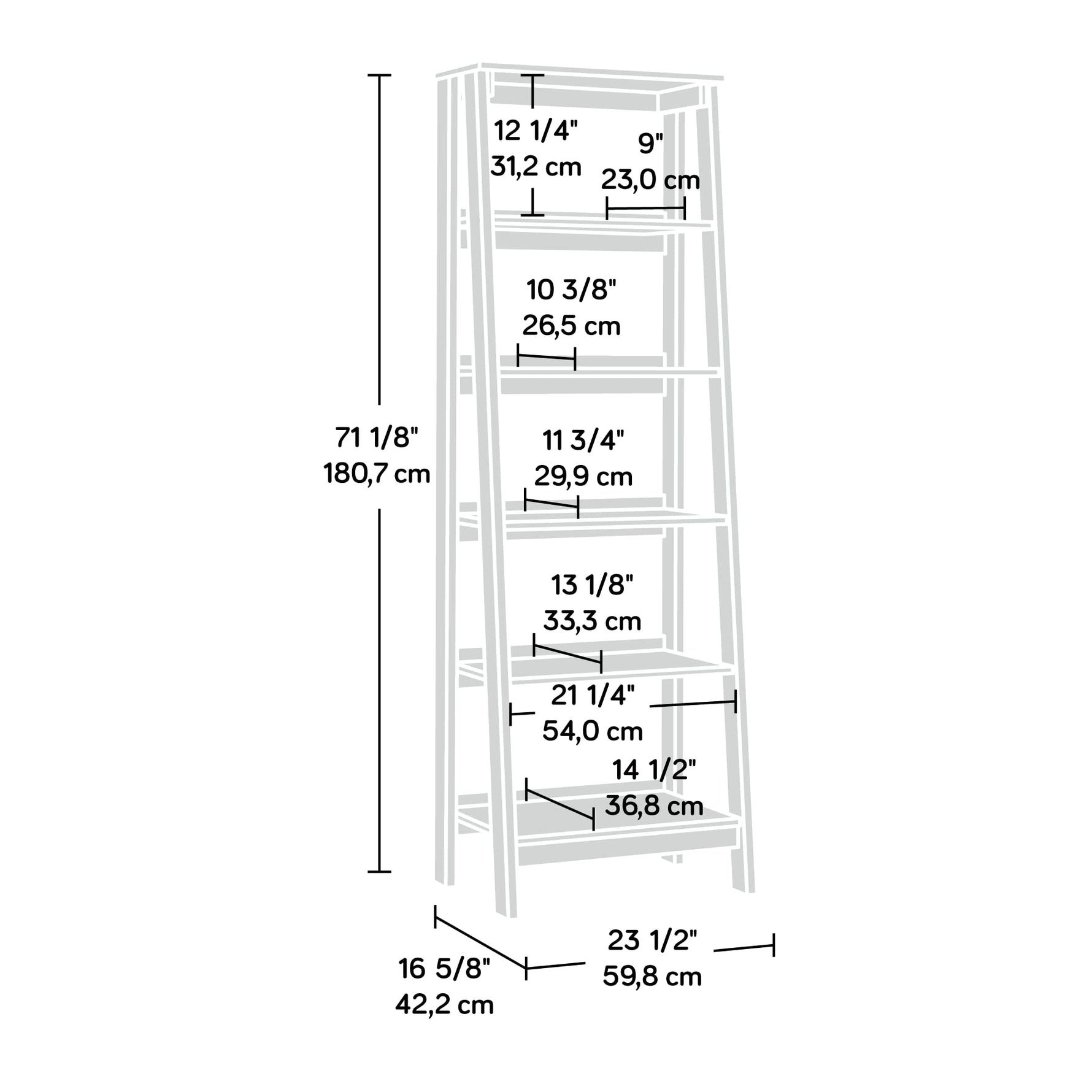Sauder Ladder Bookshelf 5 Tier Trestle Ladder Shelf Wooden Bookcase, in Jamocha Wood
